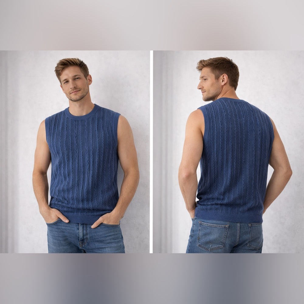 Express Men's Textured Blue Sweater Vest. B48